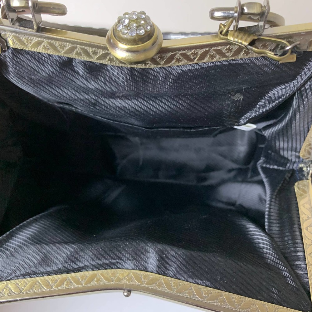 Vintage Gold Black Beaded Evening Purse Party Handbag With Chain Crossbody Strap - Picture 7 of 16
